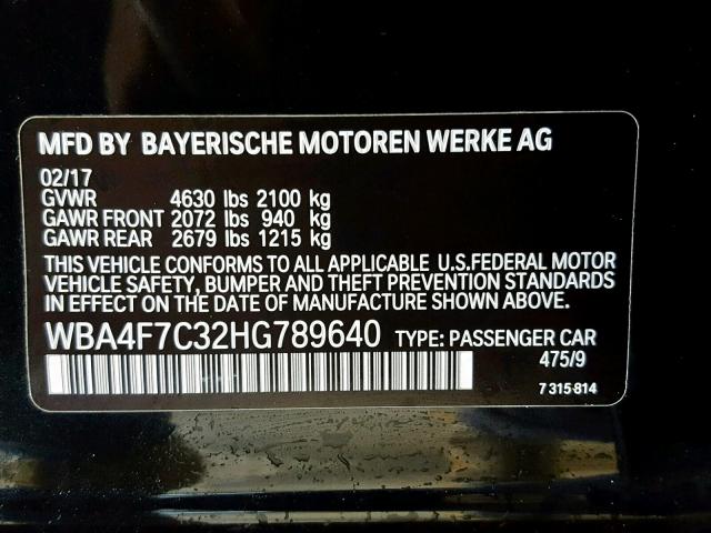 WBA4F7C32HG789640 - 2017 BMW 430I GRAN BLACK photo 10