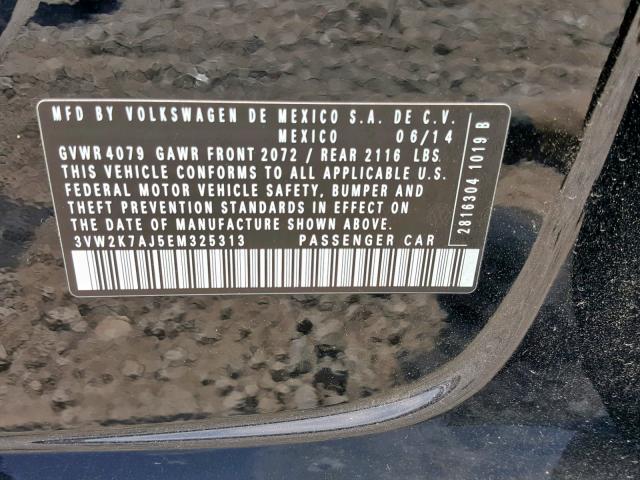 3VW2K7AJ5EM325313 - 2014 VOLKSWAGEN JETTA BASE BLACK photo 10