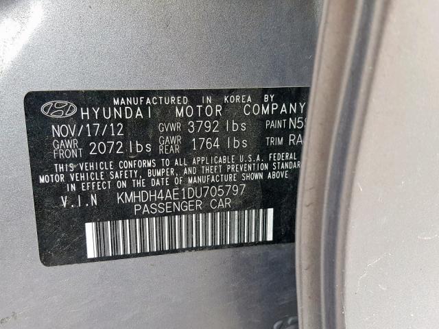 KMHDH4AE1DU705797 - 2013 HYUNDAI ELANTRA GL GRAY photo 10