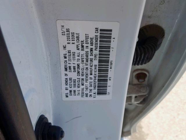 1HGCR2F84EA183448 - 2014 HONDA ACCORD EXL WHITE photo 10