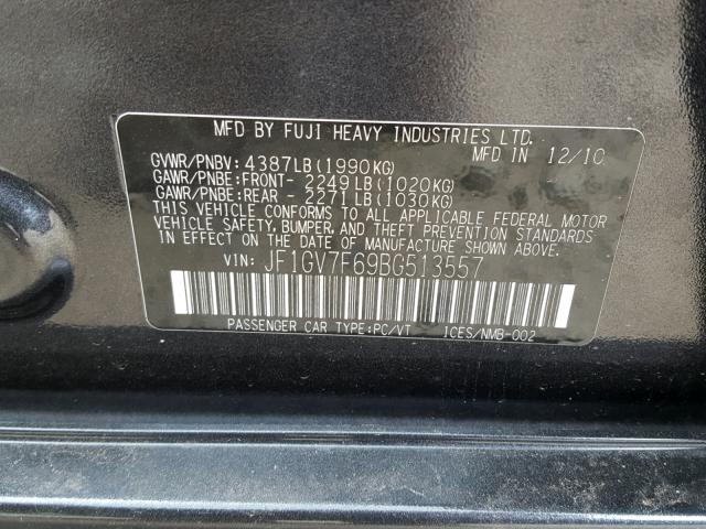 JF1GV7F69BG513557 - 2011 SUBARU IMPREZA WR CHARCOAL photo 10