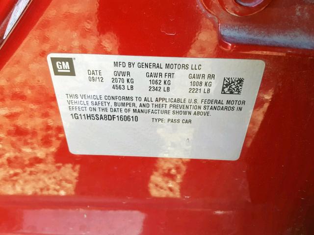 1G11H5SA8DF160610 - 2013 CHEVROLET MALIBU LTZ წითელი ფოტო 10