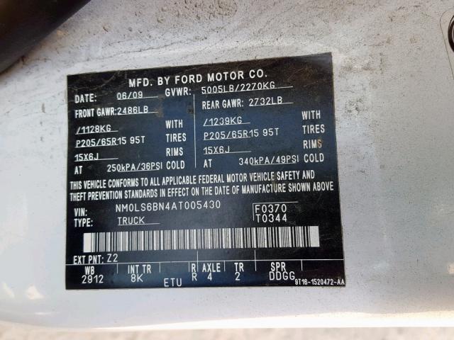 NM0LS6BN4AT005430 - 2010 FORD TRANSIT CO WHITE photo 10