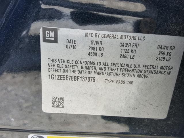 1G1ZE5E78BF137076 - 2011 CHEVROLET MALIBU LTZ შავი ფოტო 10