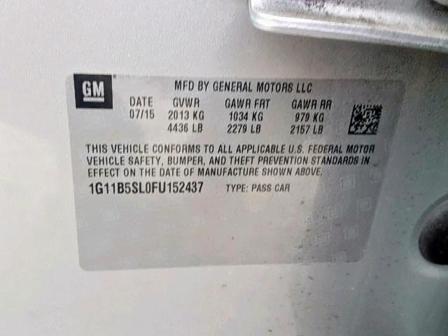 1G11B5SL0FU152437 - 2015 CHEVROLET MALIBU LS SILVER photo 10