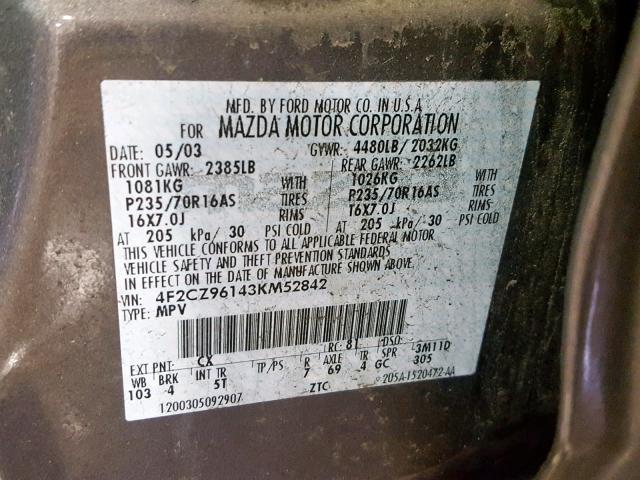 4F2CZ96143KM52842 - 2003 MAZDA TRIBUTE ES 石墨色 照片 10