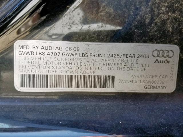 WAUEFAFL6AN002381 - 2010 AUDI A4 PREMIUM BLACK photo 10