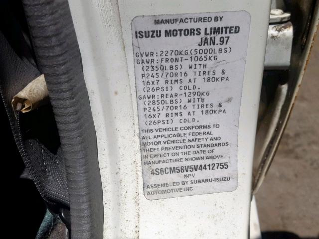 4S6CM58V5V4412755 - 1997 HONDA PASSPORT E 白色 照片 10