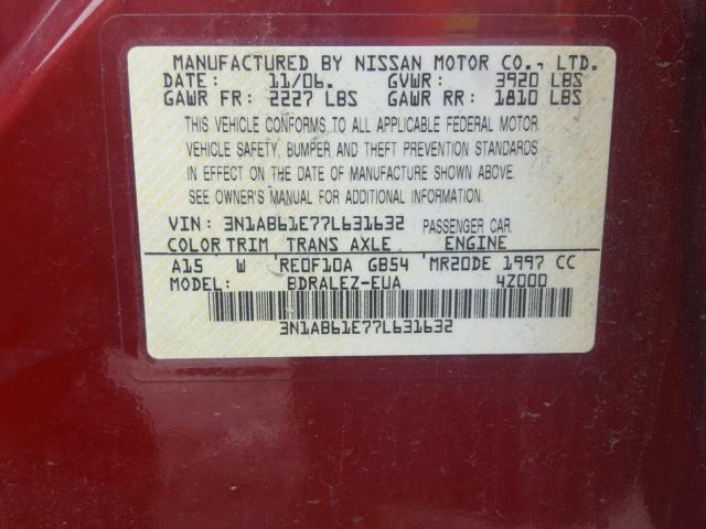 3N1AB61E77L631632 - 2007 NISSAN SENTRA 2.0 MAROON photo 10