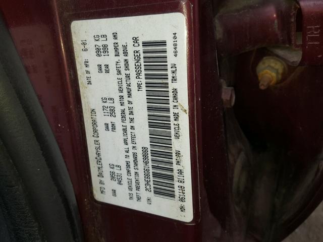 2C3HE66G61H698868 - 2001 CHRYSLER 300M BURGUNDY photo 10