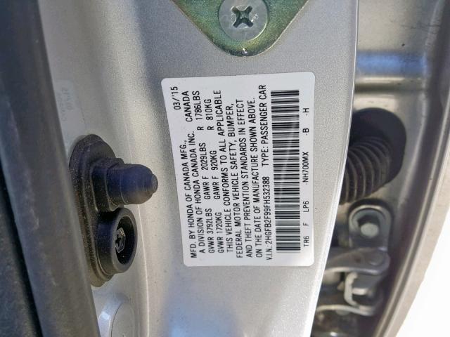 2HGFB2F99FH532388 - 2015 HONDA CIVIC EXL SILVER photo 10