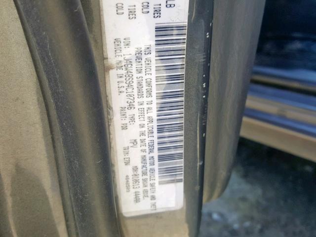 1J4GW48S94C107346 - 2004 JEEP GRAND CHER GRAY photo 10