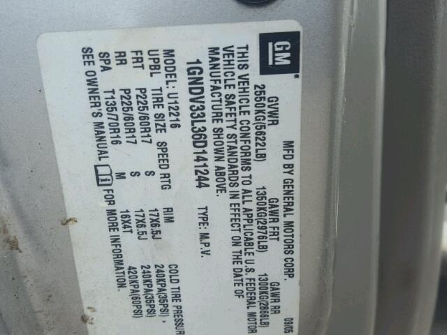 1GNDV33L36D141244 - 2006 CHEVROLET UPLANDER L Gümüş foto 10