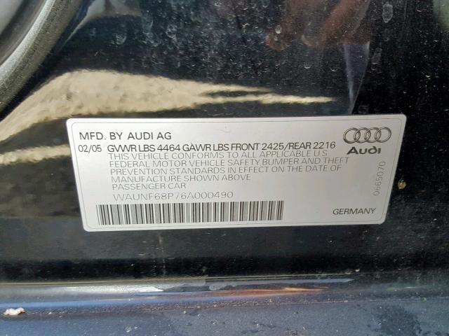 WAUNF68P76A000490 - 2006 AUDI A3 2.0 PRE BLACK photo 10