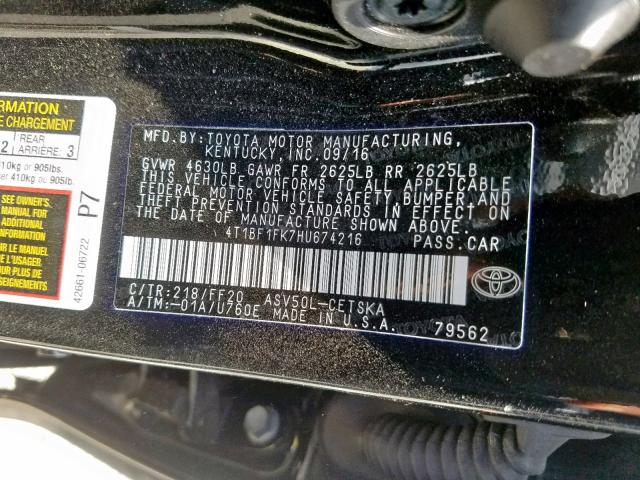 4T1BF1FK7HU674216 - 2017 TOYOTA CAMRY LE  photo 10