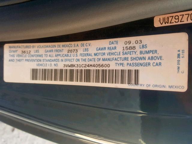 3VWBK31C24M405600 - 2004 VOLKSWAGEN NEW BEETLE BLUE photo 10