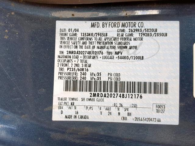 2MRDA20274BJ12176 - 2004 MERCURY MONTEREY BLUE photo 10