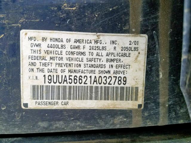 19UUA56621A032789 - 2001 ACURA 3.2TL BLUE photo 10