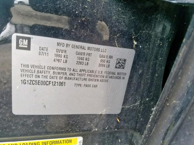 1G1ZC5E00CF121061 - 2012 CHEVROLET MALIBU 1LT Qara foto 10