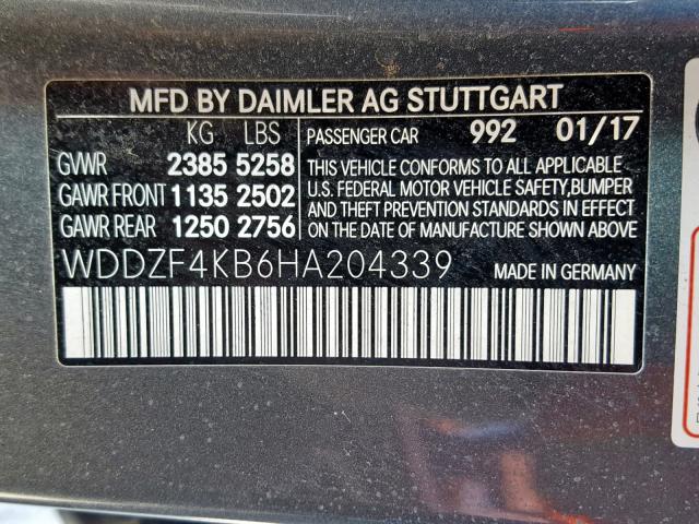 WDDZF4KB6HA204339 - 2017 MERCEDES-BENZ E 300 4MAT GRAY photo 10