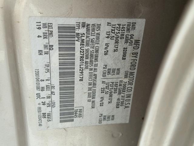 5LMEU27R01LJ29178 - 2001 LINCOLN NAVIGATOR Қоңыр фото 10