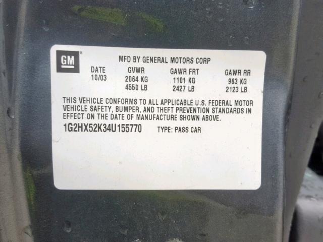 1G2HX52K34U155770 - 2004 PONTIAC BONNEVILLE GRAY photo 10