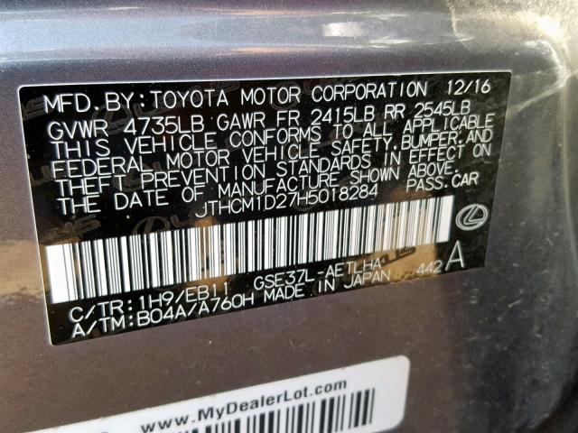 JTHCM1D27H5018284 - 2017 LEXUS IS 300 GRAY photo 10