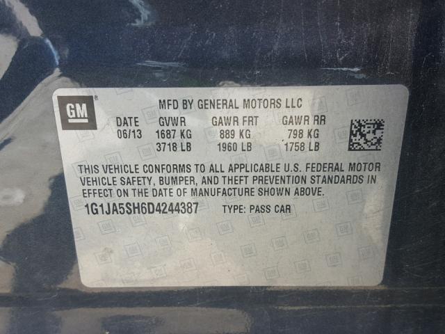 1G1JA5SH6D4244387 - 2013 CHEVROLET SONIC LS 石墨色 照片 10