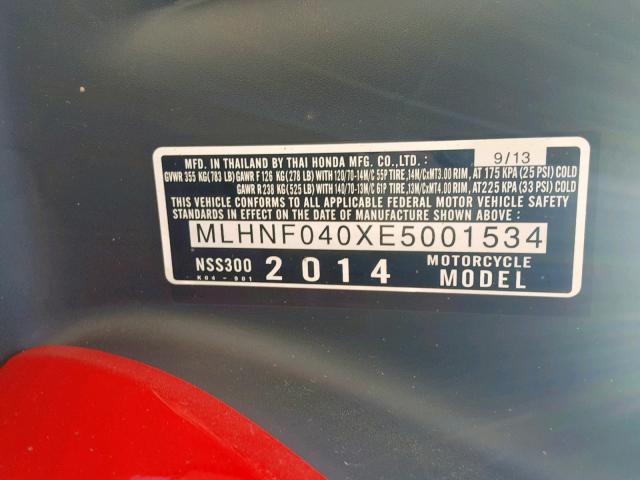 MLHNF040XE5001534 - 2014 HONDA NSS300 RED photo 10