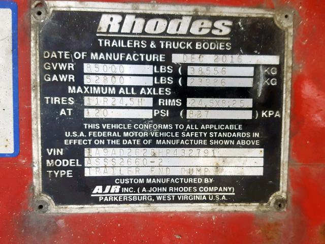 1A9AD2628HP432791 - 2017 RHOD TRAILER SILVER photo 8