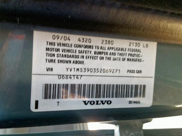 YV1MS390352069271 - 2005 VOLVO S40 2.4I BLUE photo 10