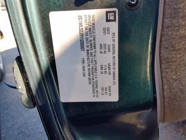 2G1WL52J311288907 - 2001 CHEVROLET LUMINA GREEN photo 10