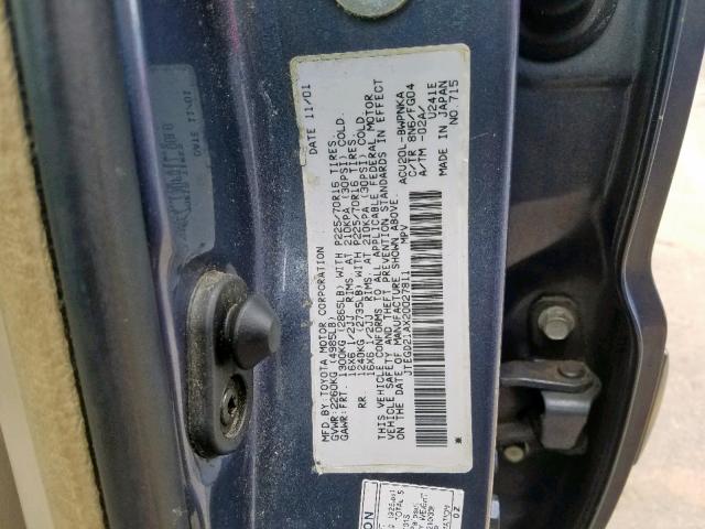 JTEGD21AX20027811 - 2002 TOYOTA HIGHLANDER GRAY photo 10