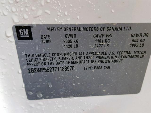 2G2WP552771188970 - 2007 PONTIAC GRAND PRIX WHITE photo 10