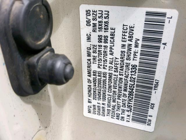 5J6YH28645L021336 - 2005 HONDA ELEMENT EX GRAY photo 10