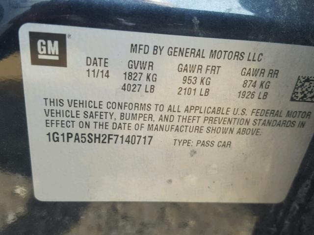 1G1PA5SH2F7140717 - 2015 CHEVROLET CRUZE LS BLACK photo 10