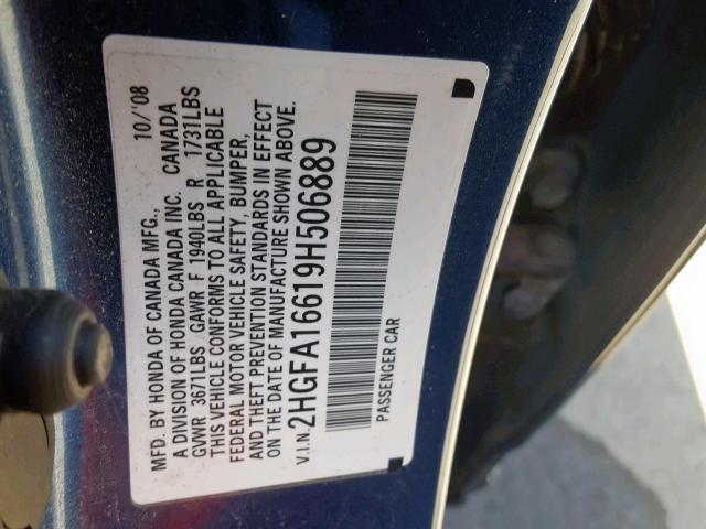 2HGFA16619H506889 - 2009 HONDA CIVIC LX-S 蓝色 照片 10