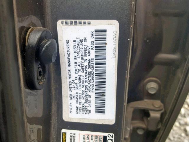 5Y2SL63865Z439355 - 2005 PONTIAC VIBE GRAY photo 10