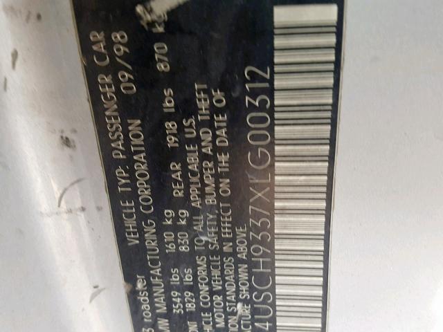 4USCH9337XLG00312 - 1999 BMW Z3 2.3 SILVER photo 10