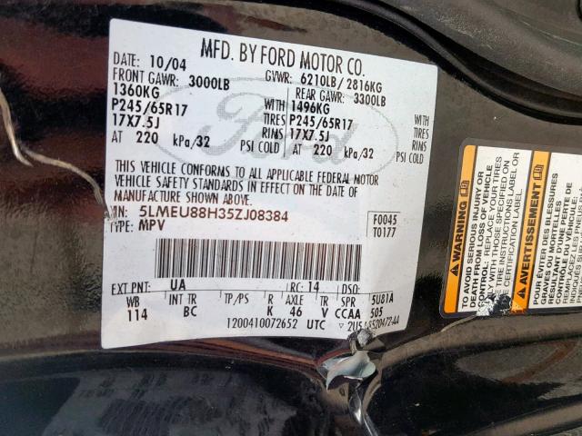 5LMEU88H35ZJ08384 - 2005 LINCOLN AVIATOR 黑色 照片 10