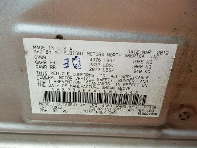 4A32B2FF4CE019343 - 2012 MITSUBISHI GALANT FE SILVER photo 10