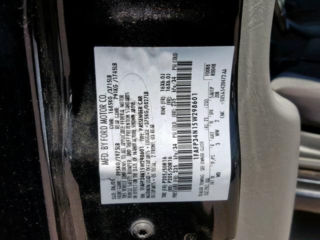 1FAFP34N15W298601 - 2005 FORD FOCUS ZX4 BLACK photo 10