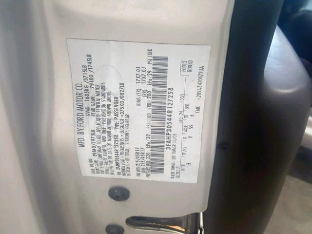 3FAHP30544R127258 - 2004 FORD FOCUS ZX5 SILVER photo 10