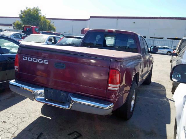 1B7GL22X6YS592497 - 2000 DODGE DAKOTA BURGUNDY photo 4