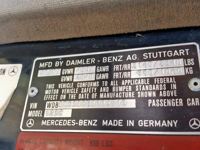 WDBAB53A0EA003710 - 1984 MERCEDES-BENZ 300 CDT BLACK photo 10