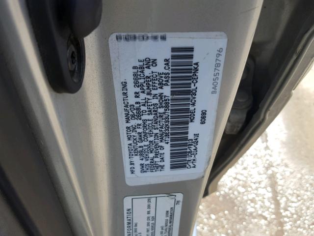 4T1BE32K93U758857 - 2003 TOYOTA CAMRY LE SILVER photo 10