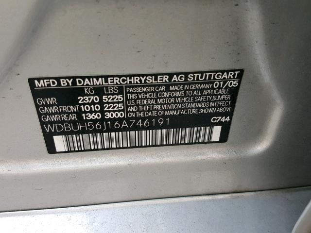 WDBUH56J16A746191 - 2006 MERCEDES-BENZ E 350 WAGO SILVER photo 10