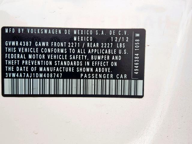 3VW4A7AJ1DM408747 - 2013 VOLKSWAGEN JETTA GLI WHITE photo 10