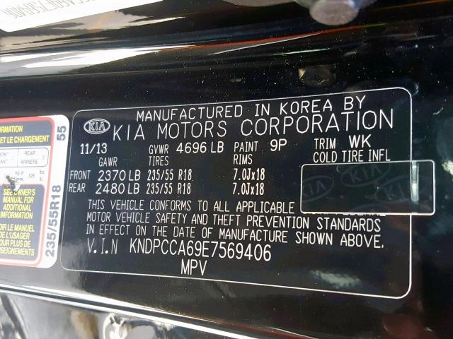 KNDPCCA69E7569406 - 2014 KIA SPORTAGE S BLACK photo 10