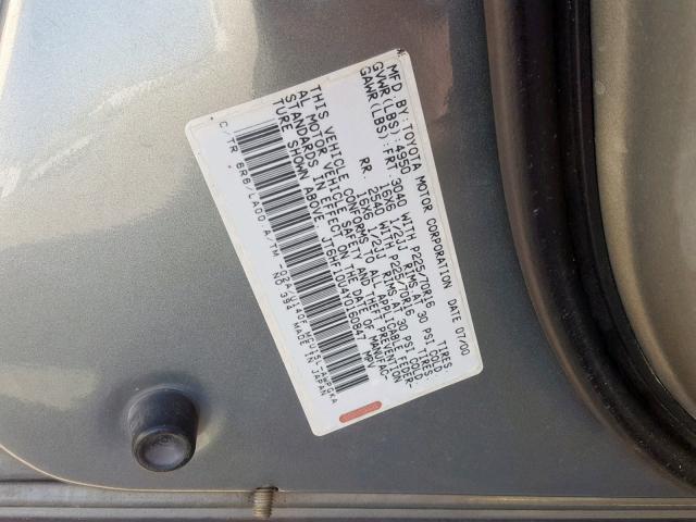 JT6HF10U4Y0160847 - 2000 LEXUS RX 300 SILVER photo 10